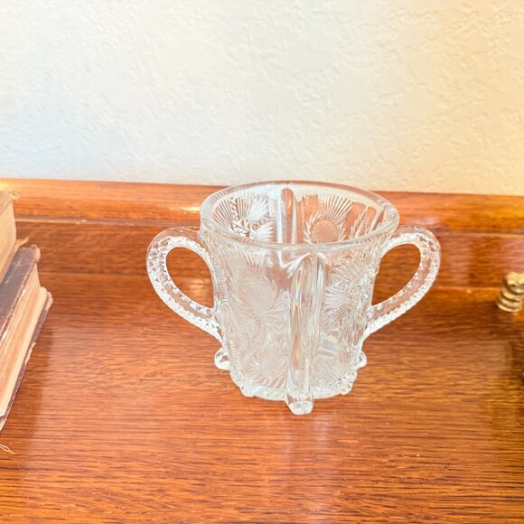 Antique Higbee - Paneled Thistle - Open Sugar Bowl / Spooner with Handles - EAPG - Picture 9 of 12